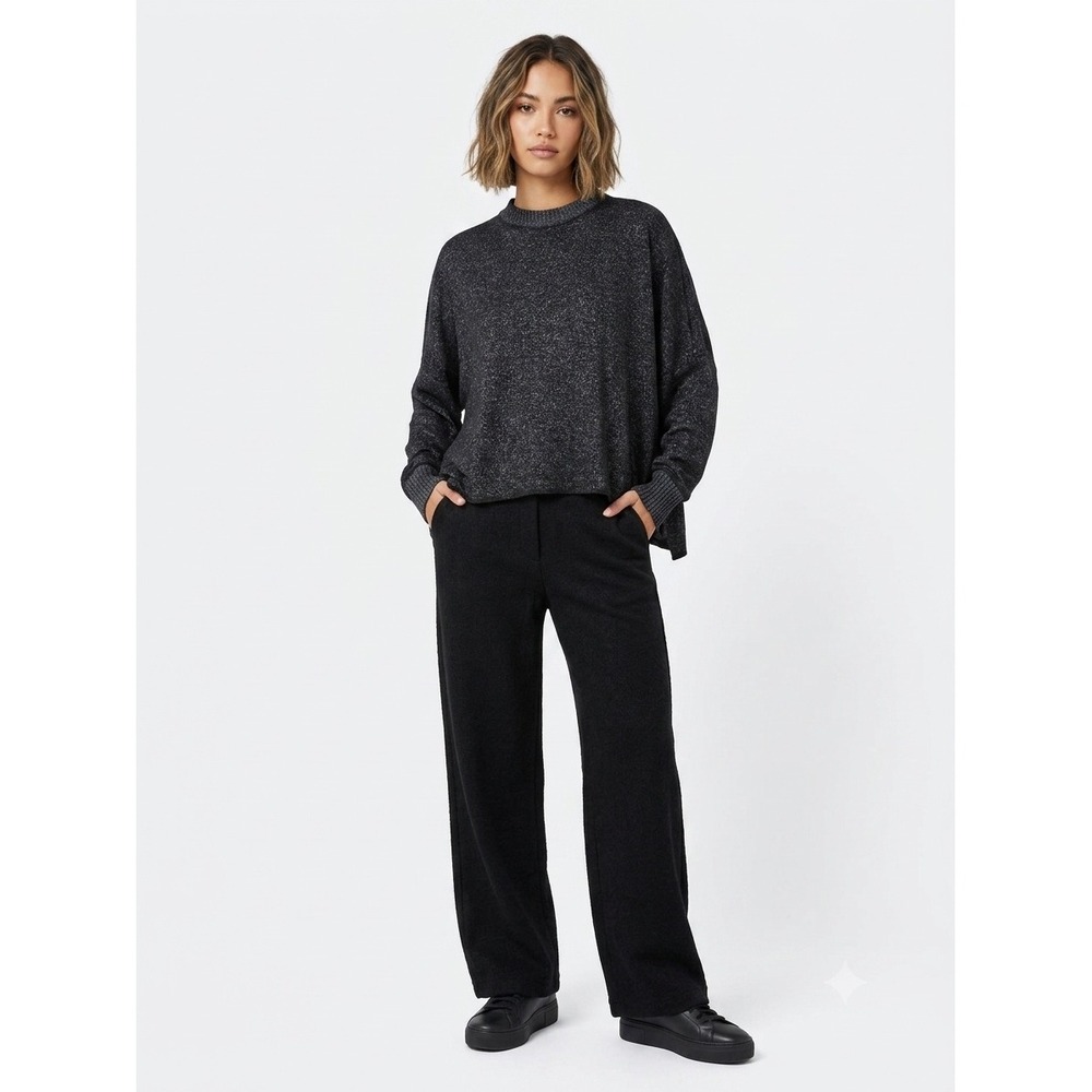 Joah Brown Oversized Crewneck Pullover Sweater Charcoal Grey One Size